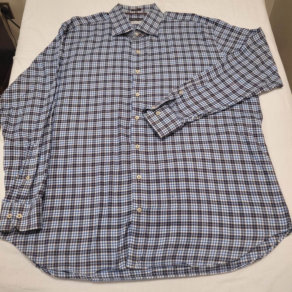Peter Millar Shirt Mens XXL Brown Plaid Flannel Grandi Rubinelli Italian Fabric